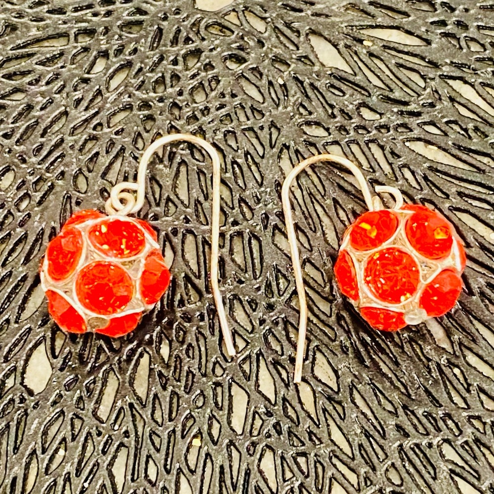 Festive Handmade Elegant Red and silver ball Dangle Earrings - Picture 2 of 4